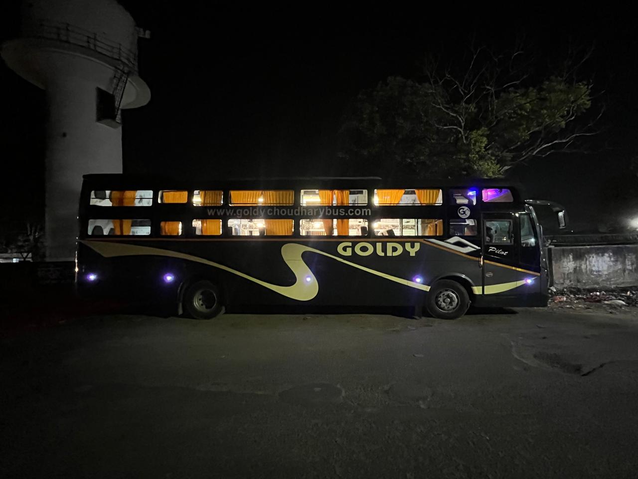 Goldy bus running at night
